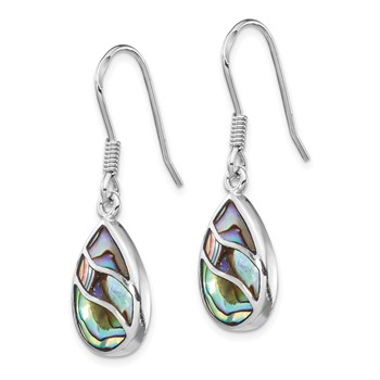 Sterling Silver Rhodium-plated Polished Abalone Teardrop Dangle Earrings — alternate view