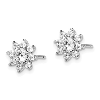 Sterling Silver Rhodium-plated Polished CZ Flower Post Earrings — alternate view