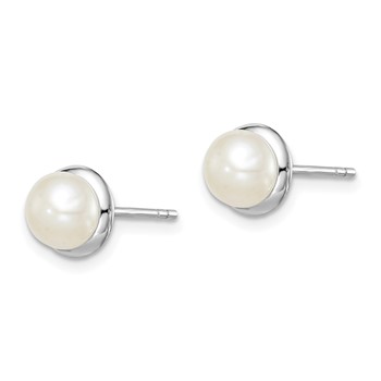 Sterling Silver Rhodium-plated 6-7mm White Button Freshwater Cultured Pearl Post Earrings — alternate view