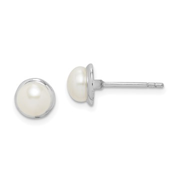 Sterling Silver Rhodium-plated 6-7mm White Button Freshwater Cultured Pearl Post Earrings