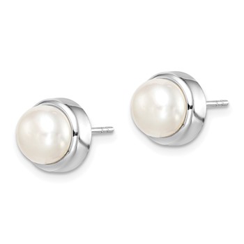 Sterling Silver Rhodium-plated 7-8mm White Button Freshwater Cultured Pearl Post Earrings — alternate view