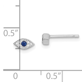 Sterling Silver RH-plated Polished Blue & White CZ Eye Post Earrings — alternate view