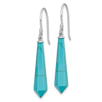 Sterling Silver RH-pltd Polished Imitation Turquoise Point Dangle Earrings — alternate view