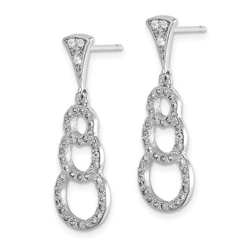 Sterling Silver Rhodium-plated CZ 3-Circles Dangle Post Earrings — alternate view