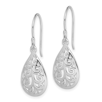Sterling Silver Rhodium-plated  Polished Filigree Teardrop Dangle Earrings — alternate view