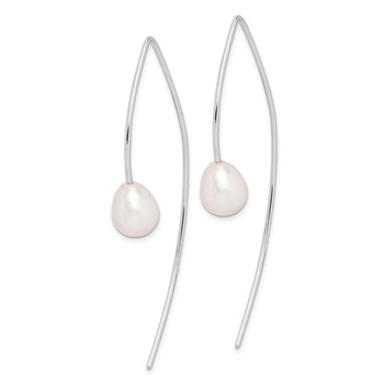 Sterling Silver Rhodium-plated 8-9mm White Teardrop Freshwater Cultured Pearl Threader Earrings — alternate view