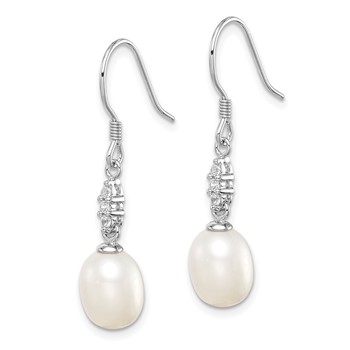 Sterling Silver Rhodium-plated 7-8mm White Teardrop Freshwater Cultured Pearl and CZ Dangle Earrings — alternate view