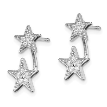 Sterling Silver Rhodium plated CZ Star Front and Back Post Earrings — alternate view