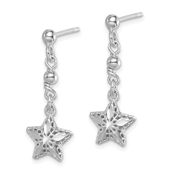 Sterling Silver Rhodium-plated D/C Mesh Star Dangle Post Earrings — alternate view