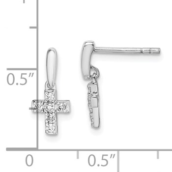 Sterling Silver Rhodium-plated Polished CZ Cross Post Dangle Earrings — alternate view