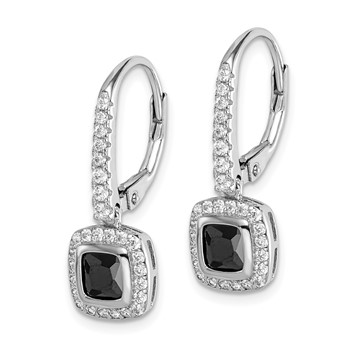 Sterling Silver Rhodium-plated Black & White CZ Halo Leverback Earrings — alternate view