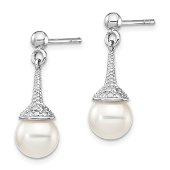 Sterling Silver Rhodium-plated CZ and Imitation Shell Pearl Dangle Earrings — alternate view
