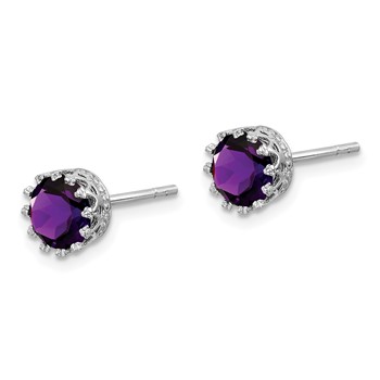 Sterling Silver Rhodium-plated 6mm Polished Amethyst Post Earrings — alternate view