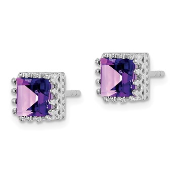 Sterling Silver Rhodium-plated 6mm Polished Amethyst Post Earrings — alternate view