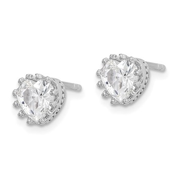 Sterling Silver RH-plated Polished & Textured 6mm Heart CZ Stud Earrings — alternate view