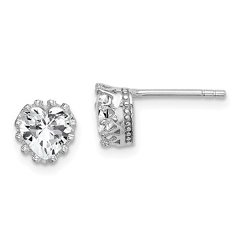 Sterling Silver RH-plated Polished & Textured 6mm Heart CZ Stud Earrings