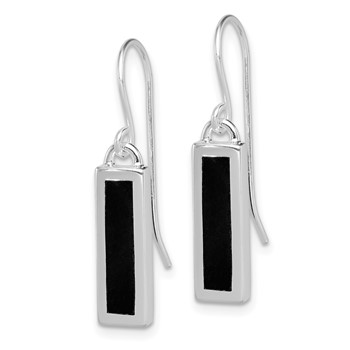 Sterling Silver Rhodium-plated Polished Onyx Bar Dangle Earrings — alternate view