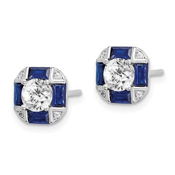 Sterling Silver Rhodium-plated CZ and Lab Created Blue Spinel Earrings — alternate view