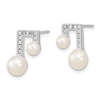 Sterling Silver Rhod-plat 6-7mm White Button FWC Pearl CZ Earrings — alternate view