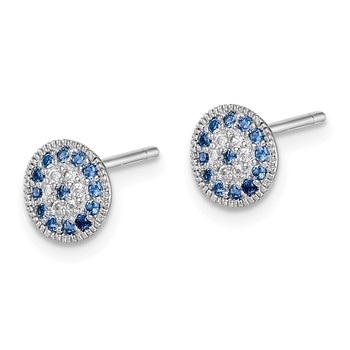 Sterling Silver Rhodium plated Blue Spinel and Clear CZ Post Earrings — alternate view
