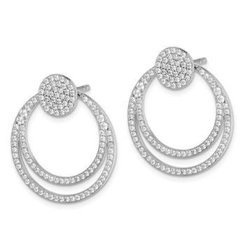 Sterling Silver Rhodium-plated Pave CZ Circle Front & Back Earrings — alternate view