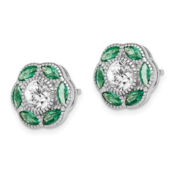 Sterling Silver Rhodium-plated Lab Cr. Green Spineland CZ Earrings — alternate view