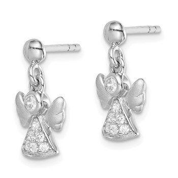 Sterling Silver RH-plated Polished/Satin CZ Angel Post Dangle Earrings — alternate view