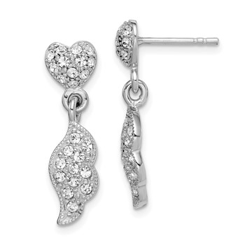 Sterling Silver Rhodium-plated CZ Heart & Wings Dangle Post Earring