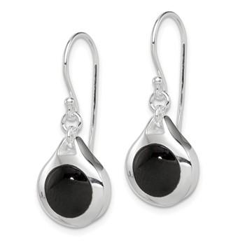 Sterling Silver Rhodium-plated Polished Onyx Teardrop Dangle Earrings — alternate view