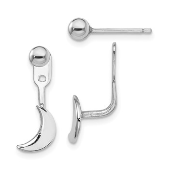 Sterling Silver RH-plated Moon Jackets w/4mm Ball Post Earrings