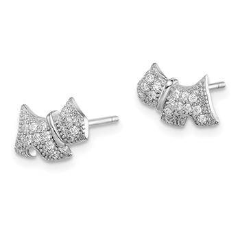 Sterling Silver Rhodium-plated Polished CZ Scottie Dog Post Earrings — alternate view