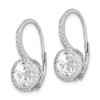 Sterling Silver Rhodium-plated Polished Round CZ Halo Leverback Earrings — alternate view