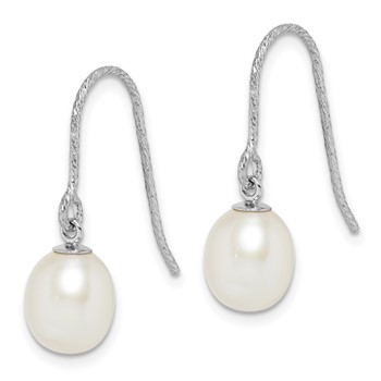 Sterling Silver Rhodium-plated Diamond-cut 6-7mm White Teardrop Freshwater Cultured Pearl Dangle Earrings — alternate view