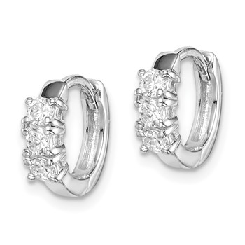Sterling Silver RH-plated 3-stone CZ 2x11mm Hinged Hoop Earrings — alternate view