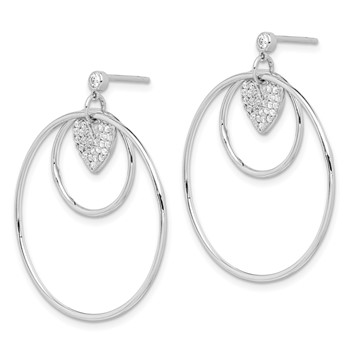 Sterling Silver RH-plated Double Circle w/CZ Heart Post Earrings — alternate view