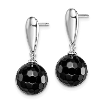 Sterling Silver Rhodium-plated Faceted 10mm Onyx Post Dangle Earrings — alternate view