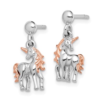 Sterling Silver Rhodium-plated Rose Gold-plated Unicorn Post Earrings — alternate view