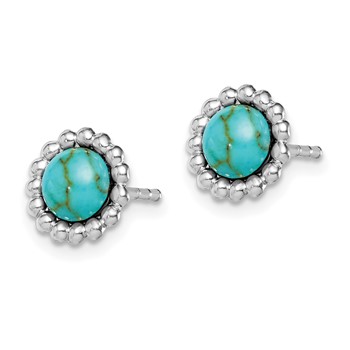 Sterling Silver Rhodium-plated Created Turquoise Post Earrings — alternate view