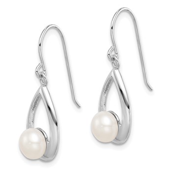 Sterling Silver Rhodium-plated 6-7mm White Freshwater Cultured Pearl Teardrop Dangle Earrings — alternate view
