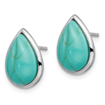 Sterling Silver Rhodium-plated Imitation Turquoise Teardrop Post Earrings — alternate view
