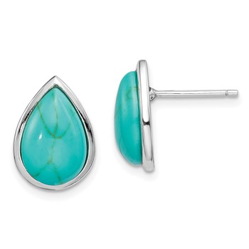 Sterling Silver Rhodium-plated Imitation Turquoise Teardrop Post Earrings