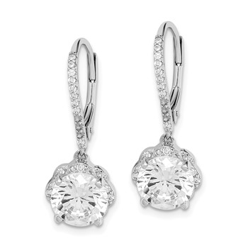 Sterling Silver Rhodium-plated Polished CZ Flower Leverback Earrings — alternate view