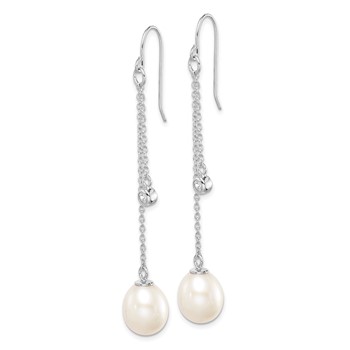 Sterling Silver Rhodium-plated 9-10mm White Teardrop Freshwater Cultured Pearl and CZ Dangle Earrings — alternate view