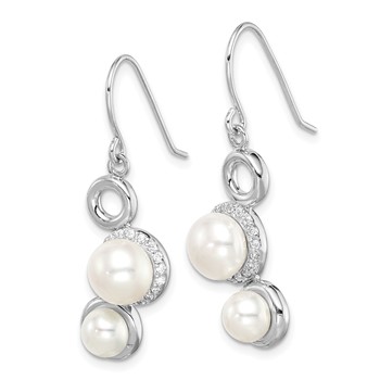 Sterling Silver Rhod-plat 5-6 and 7-8mm White Button FWC Pearl CZ Earrings — alternate view
