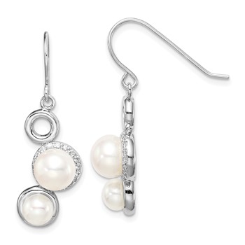Sterling Silver Rhod-plat 5-6 and 7-8mm White Button FWC Pearl CZ Earrings