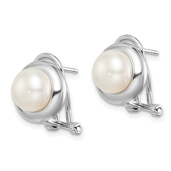 Sterling Silver Rhodium-plated 8-9mm White Button Freshwater Cultured Pearl Omega Back Earrings — alternate view