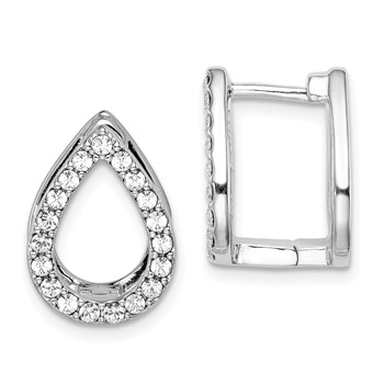 Sterling Silver RH-plated Purple Enamel Crystal Hinged Earrings