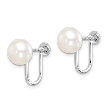 Sterling Silver Rhodium-plated 8-9mm White Button Freshwater Cultured Pearl Non Pierced Earrings — alternate view