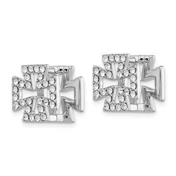 Sterling Silver RH-plated Blk Enamel Cross Crystal Hinged Earrings — alternate view