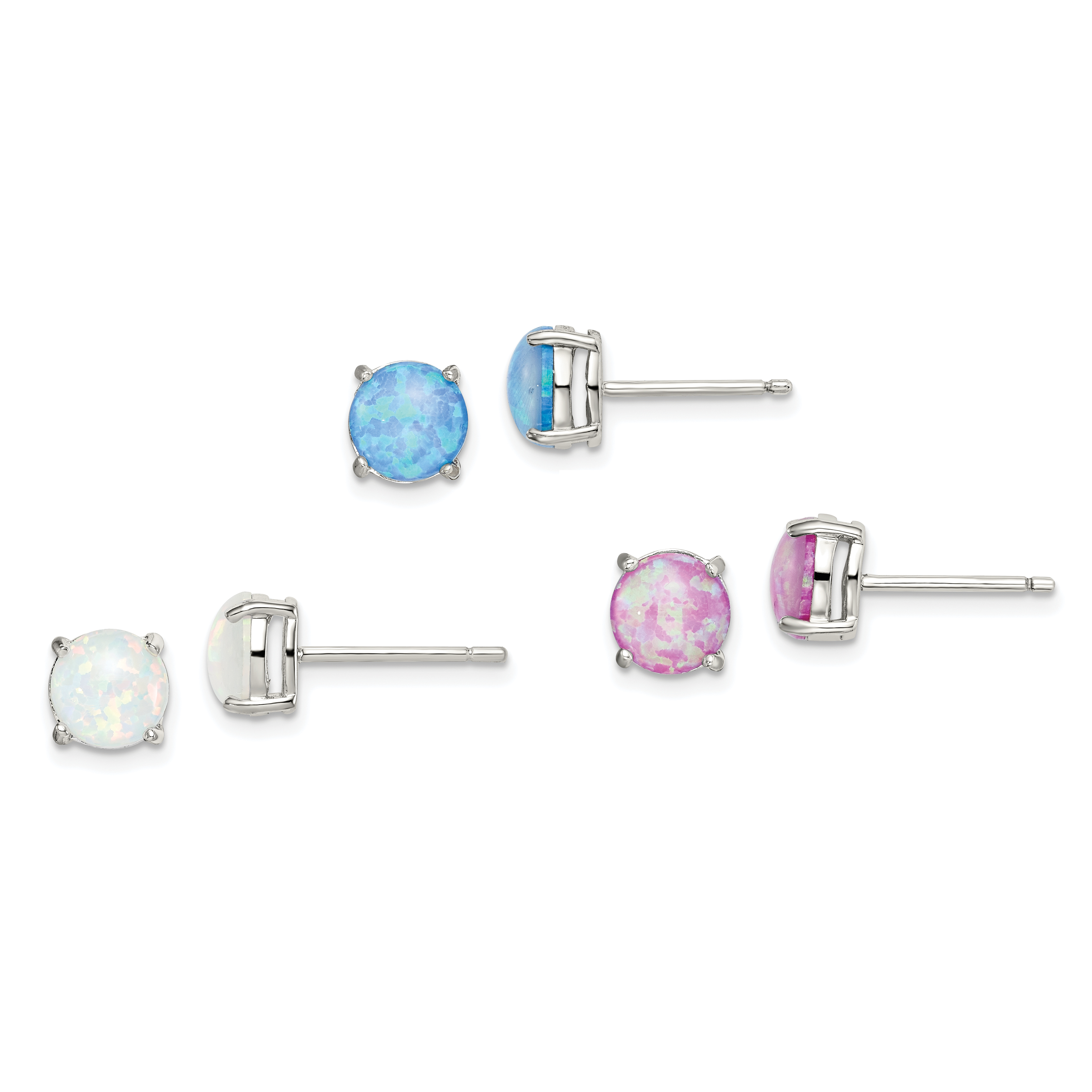 Sterling Silver Polished Pink, White & Blue 7mm Round Created Opal